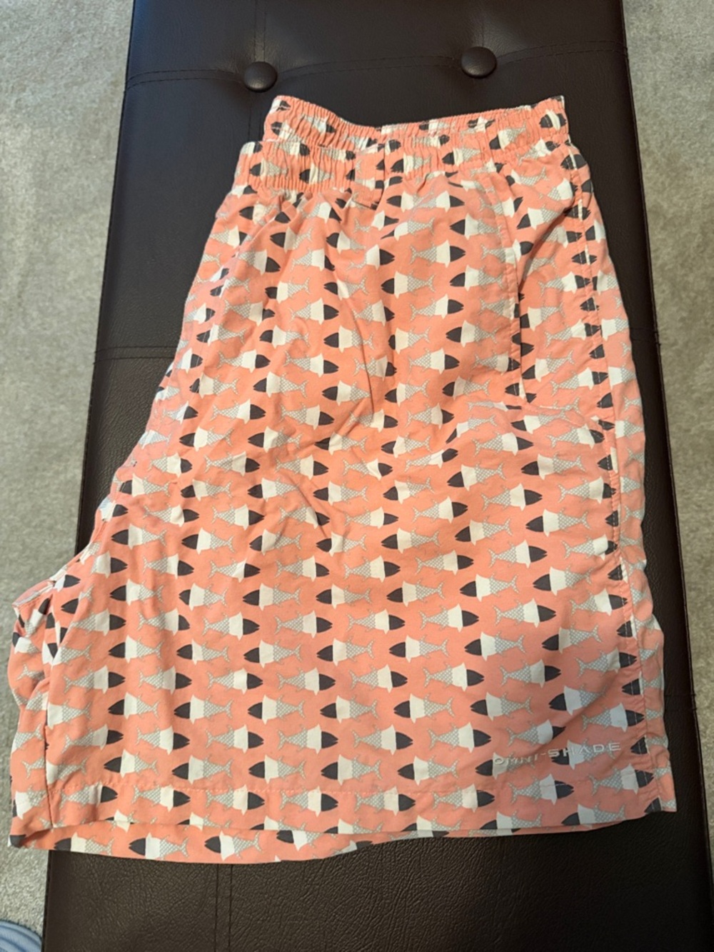 Columbia Coral and White Fish-Print Swim Trunks